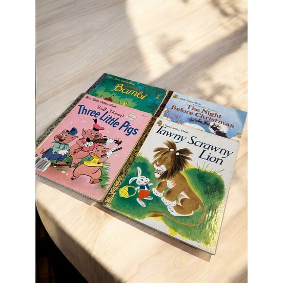 Lot of 4 vintage Golden Books Bambi, 3 Little Pigs, Tawny Scrawny Lion, Night Be - Picture 1 of 13